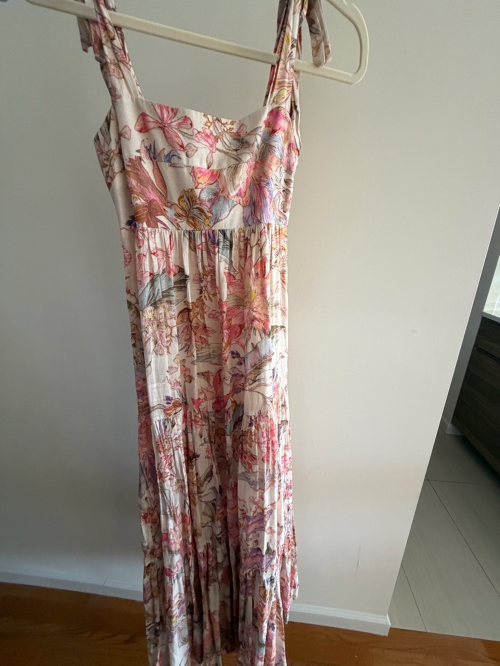 Zimmermann Cream Maxi Dress with Pink Floral Print